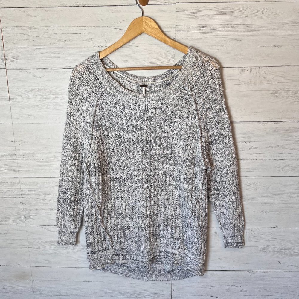 Free People Sweater Womens SZ S/P Raw Edge Inside Out Open Knit Tunic Boho Indie
